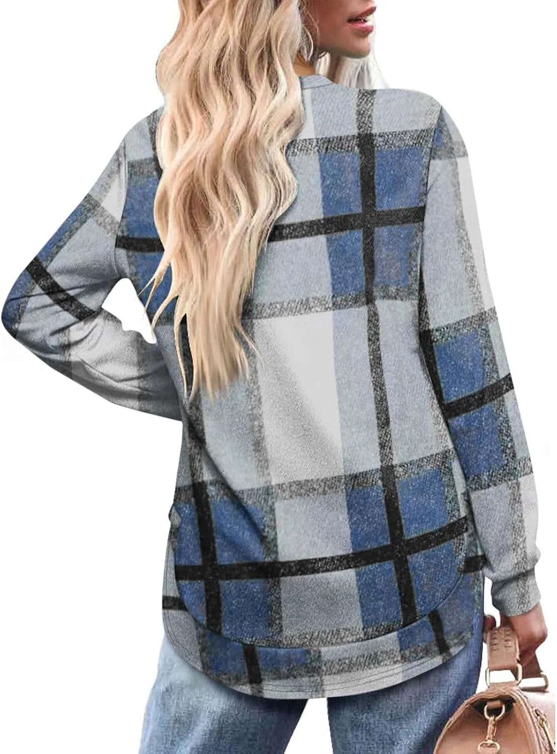 Женский свитшот с принтом, модель Plaid, синий — фото 3