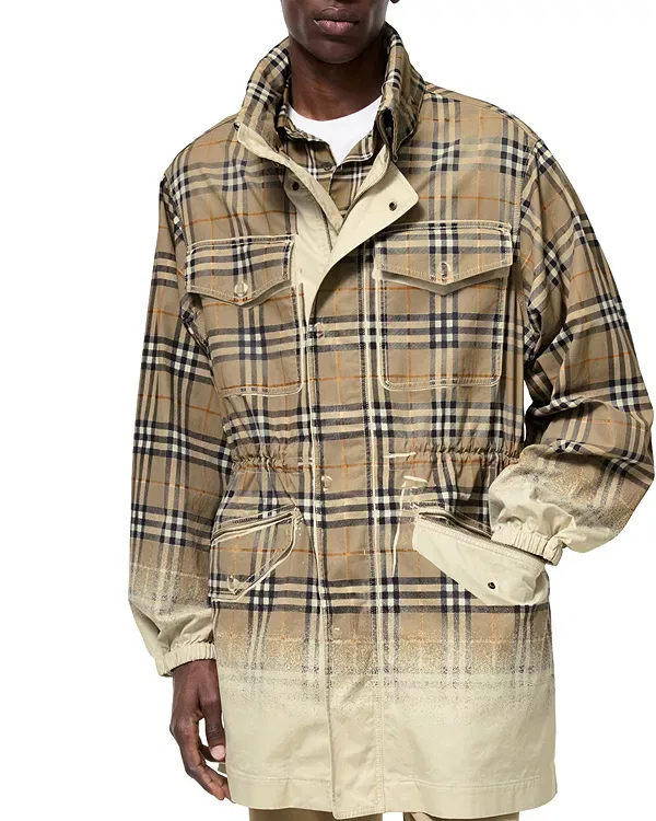 Мужское пальто с принтом Gradient Check Tropical Gabardine Parka Burberry, Taupe Beige