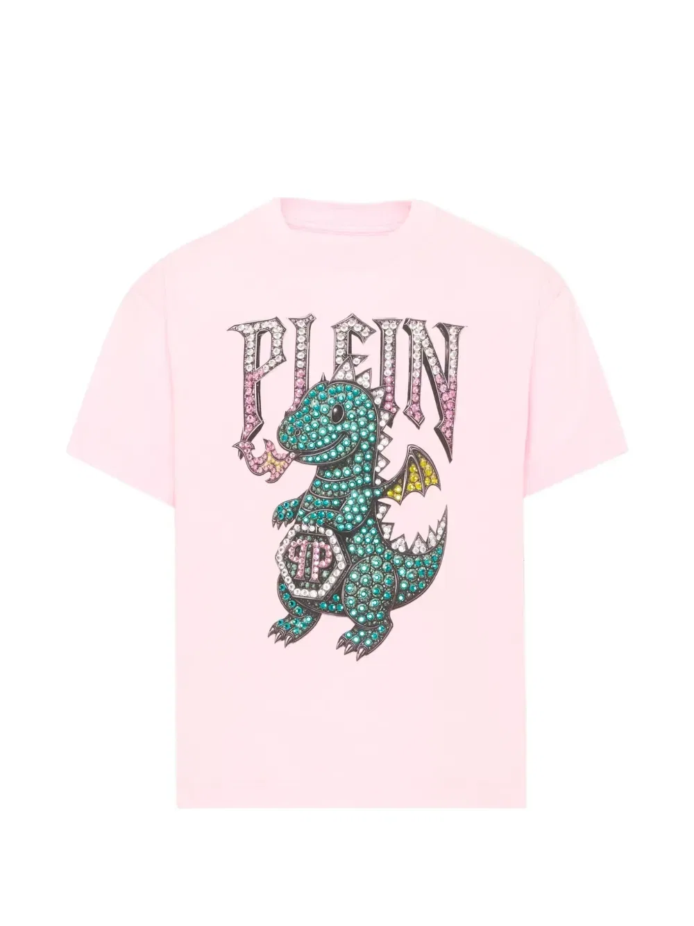 Футболка с драконом, инкрустированная стразами Philipp Plein Junior, розовый