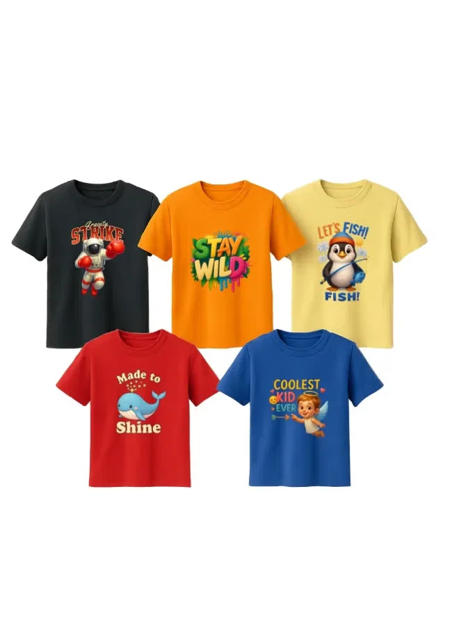 Комплект футболок с принтом для мальчиков, 5 шт, Printshop4Me, комбо 3