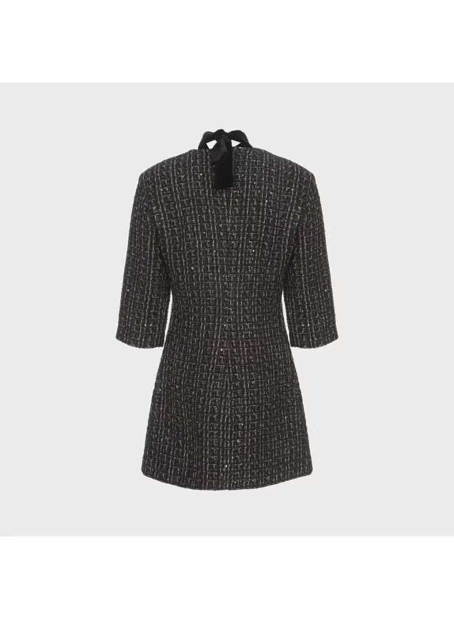 Платье с ажурным воротником и пайетками Zara, черный — фото 3
