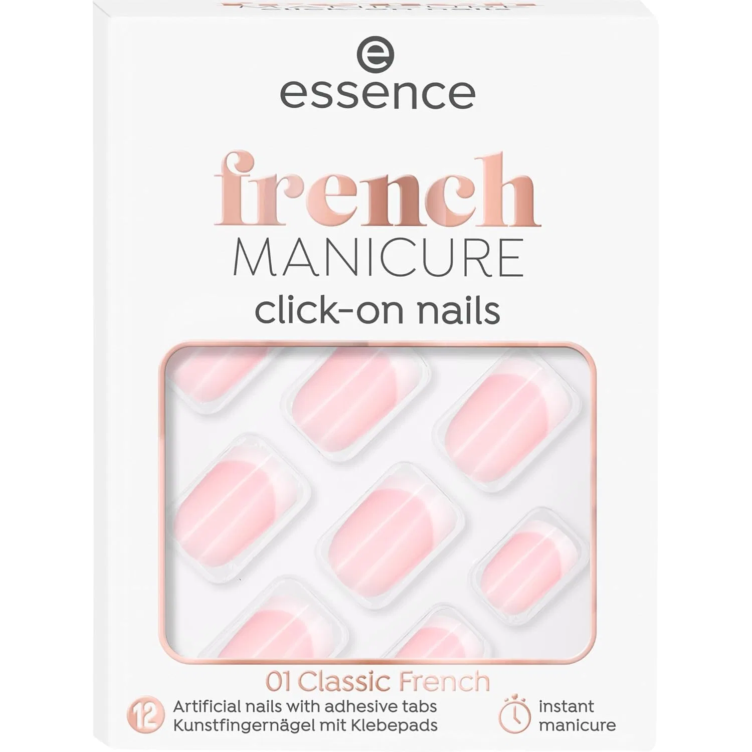 Накладные ногти для французского маникюра «Click-On Nails» №01 от essence, 12 шт. Essence, 01 Classic French