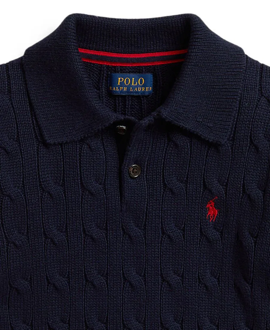 Свитер поло с косами из хлопка, модель Cable-Knit Cotton Polo Sweater Polo Ralph Lauren, Navy — фото 3