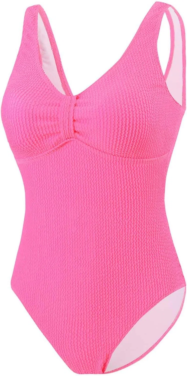 Женский цельнокроеный купальник с утяжкой живота Ribbed Textured, Hot Pink — фото 2