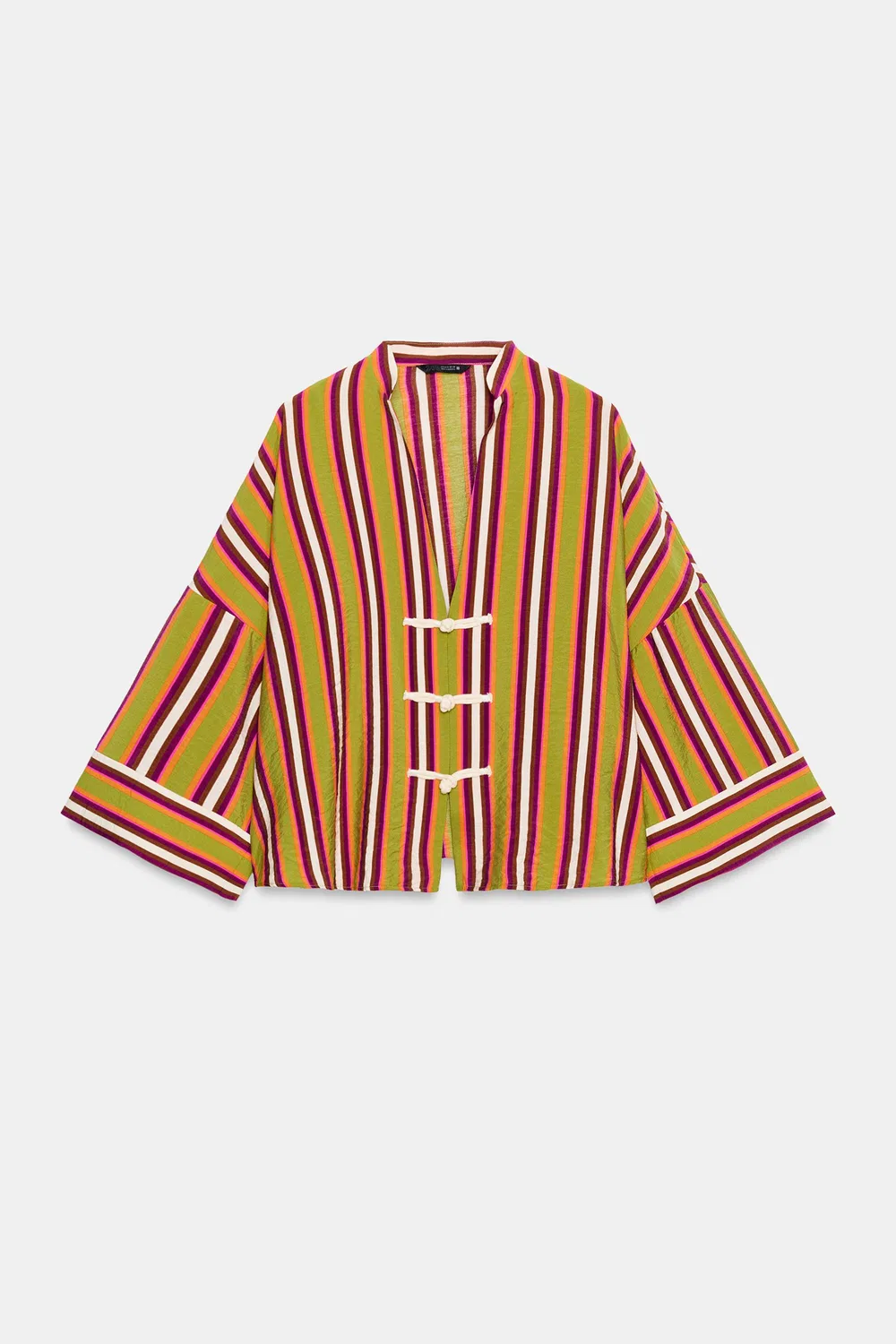 Рубашка в полоску с застежкой в виде лягушки ZARA, Multicoloured — фото 4