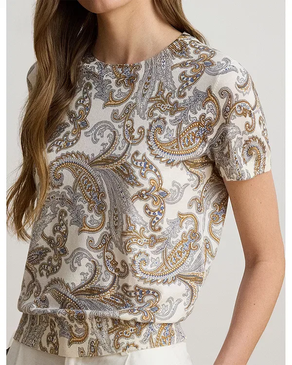 Женский свитер с принтом Paisley Short Sleeve Sweater Ralph Lauren, White Multi — фото 4