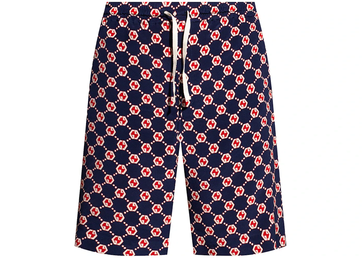 Мужские шорты из шелкового крепа с принтом GG Hexagon Gucci, Blue/Ivory/Red