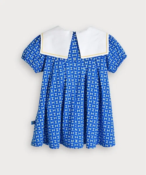 Детское платье для девочек хлопковое с коротким рукавом Midnight Blue Sailor Collar moimoln, Dark Blue — фото 2