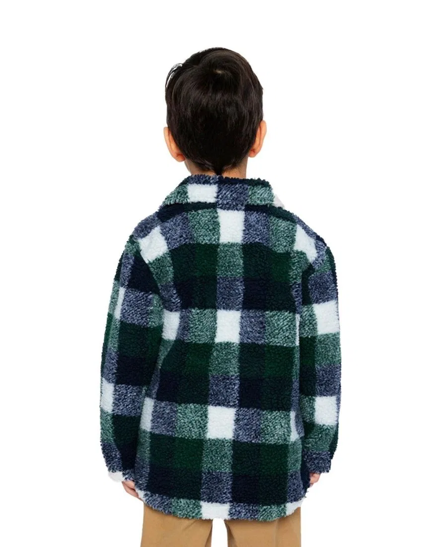 Рубашка-овершот на молнии с флисом Blue and Green Checks Deux par Deux — фото 4