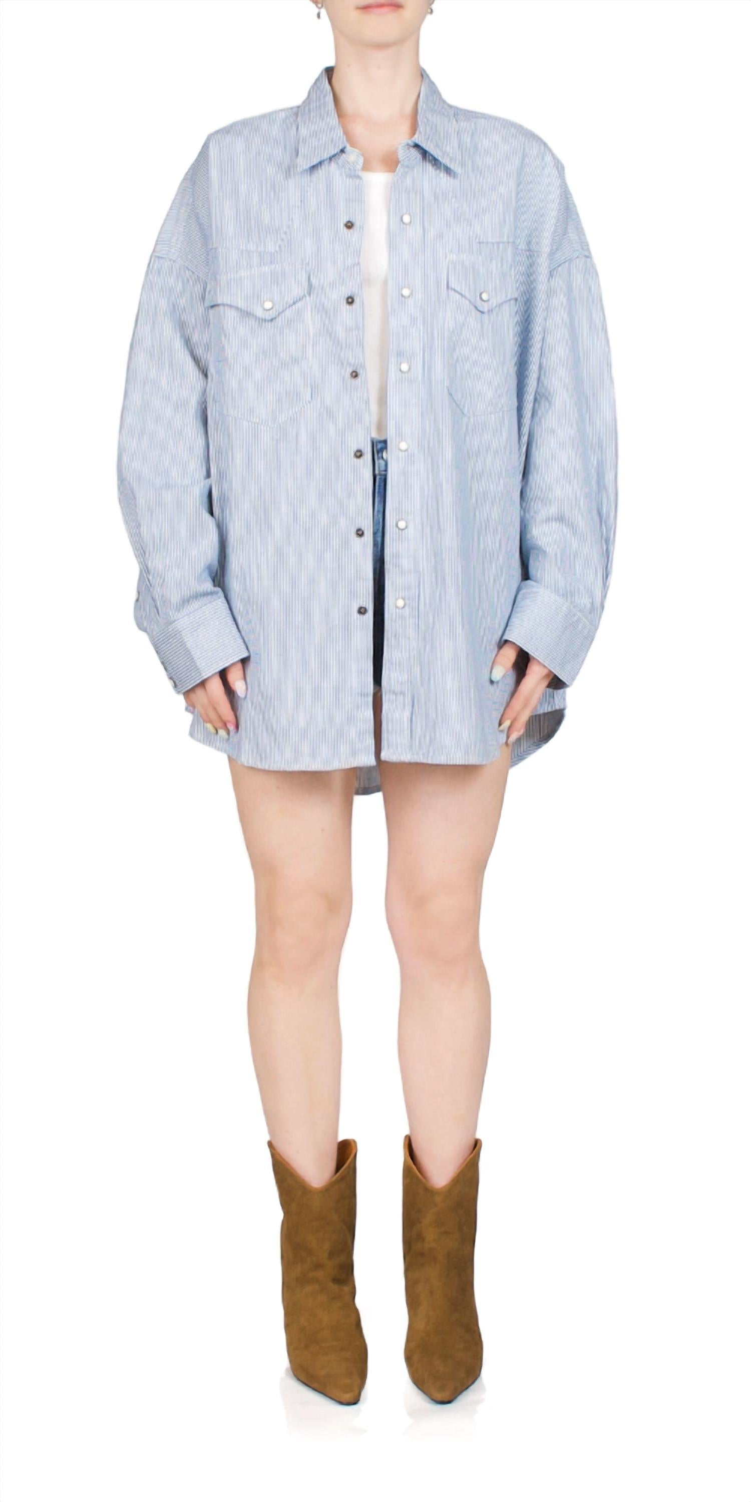 

Ковбойская рубашка в синюю и экрю полоску Railroad Stripe DENIMIST