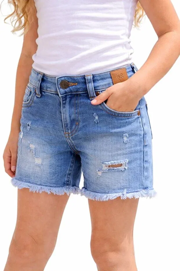 Детские шорты для девочек джинсовые рваные Fancykidsantalya, Denim Blue
