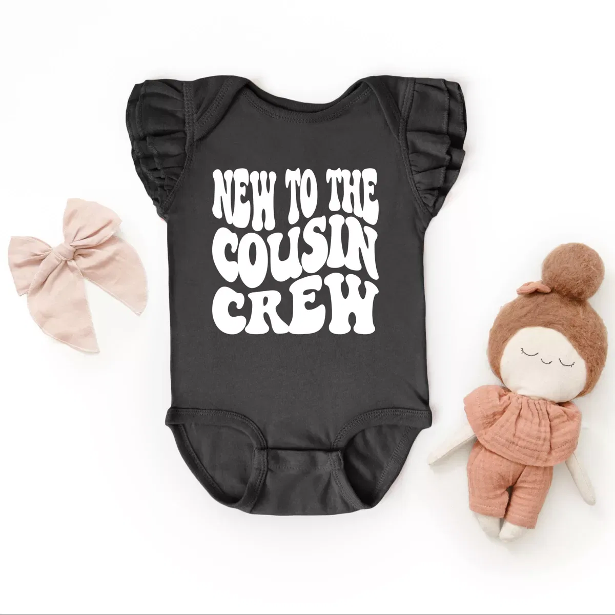 Детское боди для девочек с принтом New To The Cousin Crew The Juniper Shop, Black — фото 3