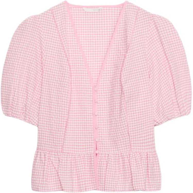 Женская рубашка с V-образным вырезом, свободного кроя, Pink/White, ZARA