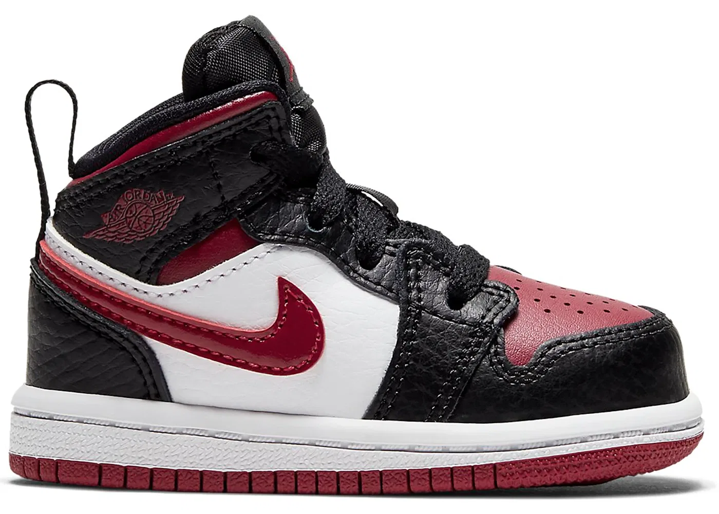 Детские кроссовки Lifestyle с принтом Jordan 1 Mid Bred Toe Jordan, Black/Noble Red-White