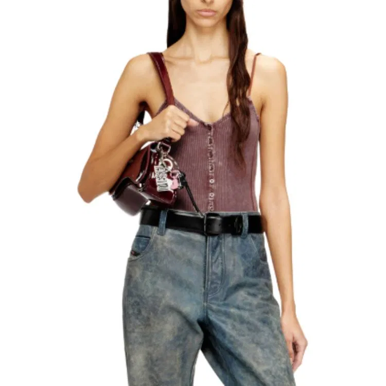 Женское боди с длинным рукавом и рифленой текстурой DIESEL, Brown — фото 4