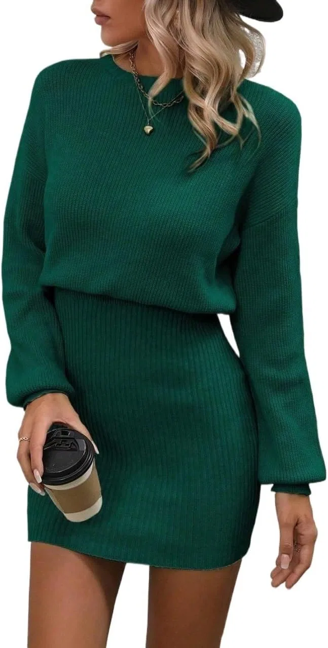Женское мини-платье с длинным рукавом LiuFY-Mall, Dark Green