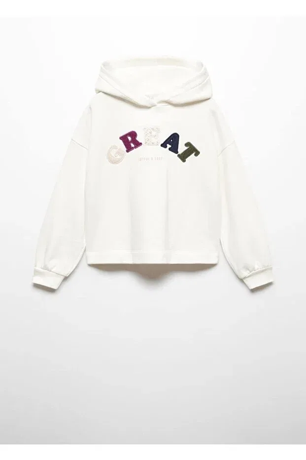 Детские свитшот для девочек с принтом Mango Kids, Off White — фото 3
