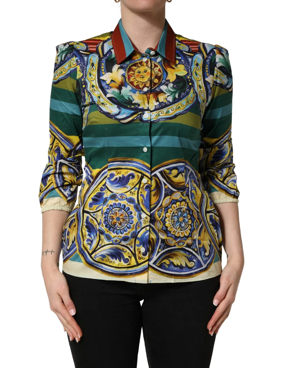 Женская хлопковая блузка с принтом Majolica Dolce & Gabbana, Multicolor — фото 2