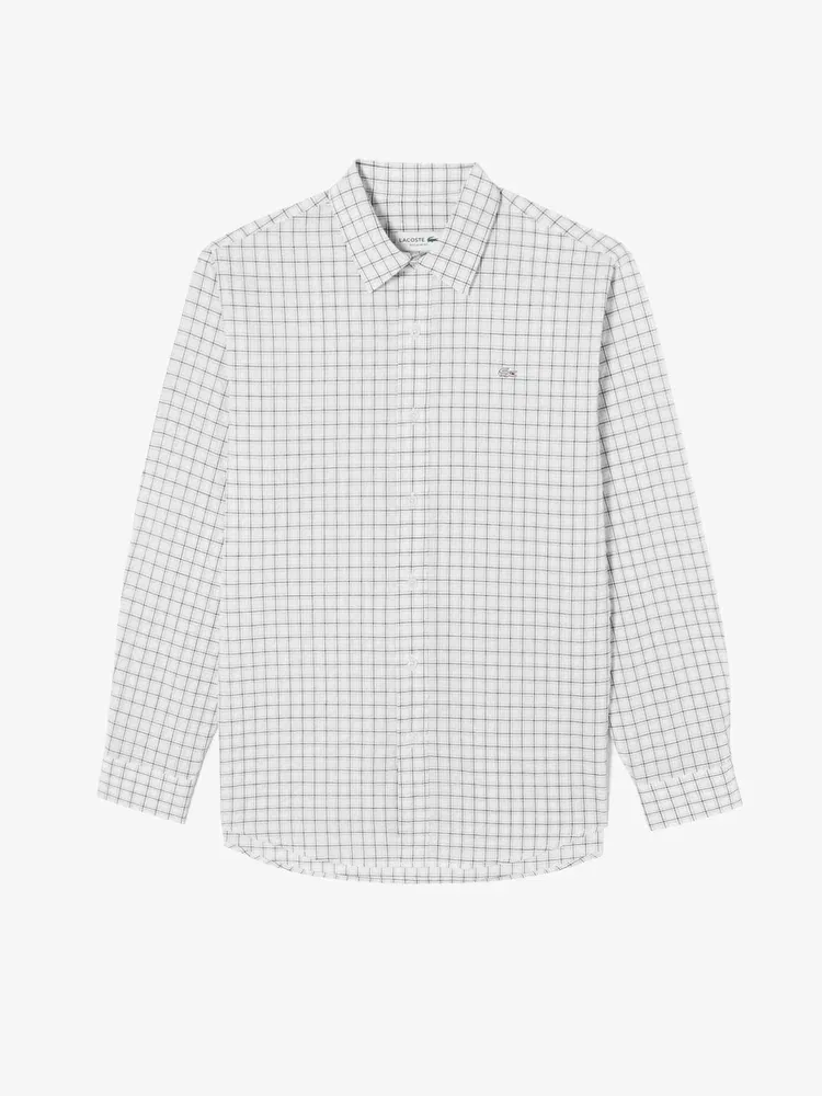 Рубашка Lacoste с длинным рукавом в клетку, сирсакер, белый