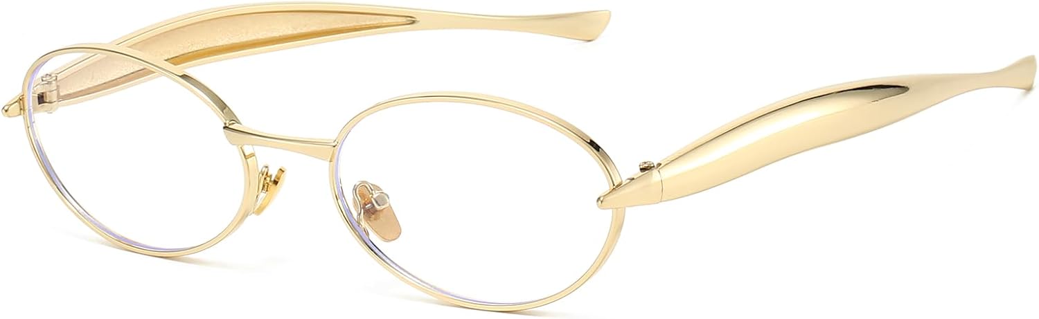 

Ретро овальные солнцезащитные очки для женщин и мужчин в стиле 70-х, модные солнцезащитные очки-сардинки, золотистая металлическая оправа, защита от УФ-излучения UV400 SUNBSR, Gold/Clear