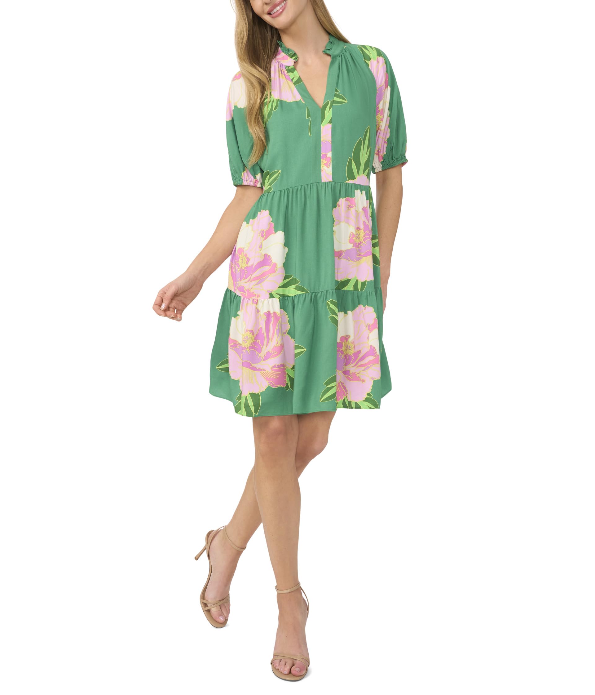 

Платье CeCe V-Neck Baby Doll Tiered Dress, цвет Medium Green