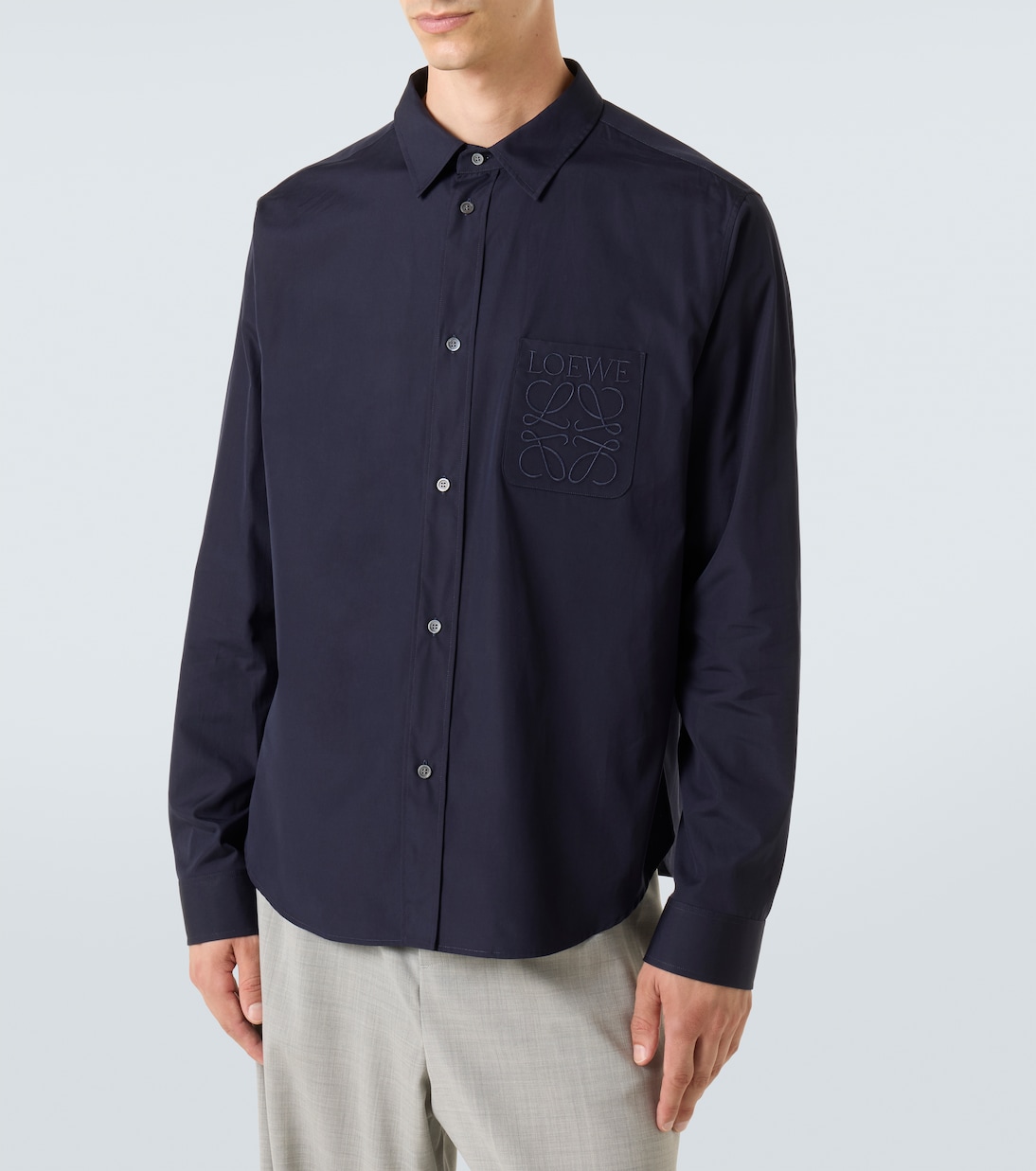 Хлопковая поплиновая рубашка с логотипом Loewe, Dark Navy — фото 3