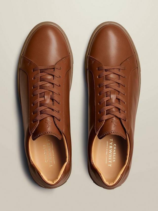 Кожаные кроссовки на шнуровке Charles Tyrwhitt, цвет Dark Tan — фото 3