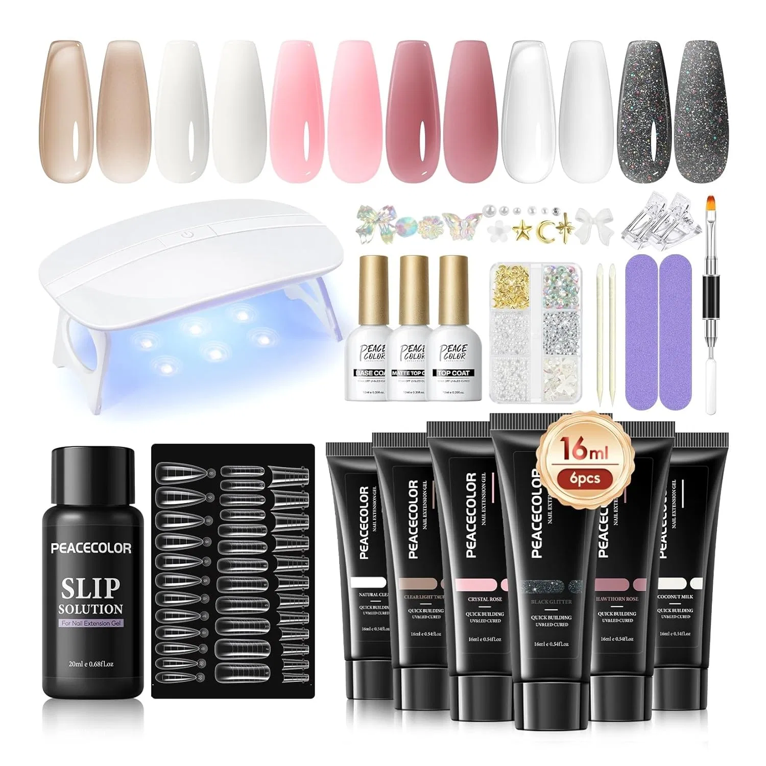 Стартовый набор для наращивания ногтей «Poly Nail Gel» от PEACECOLOR Peacecolor, 6 Colors Modern Classic Kit