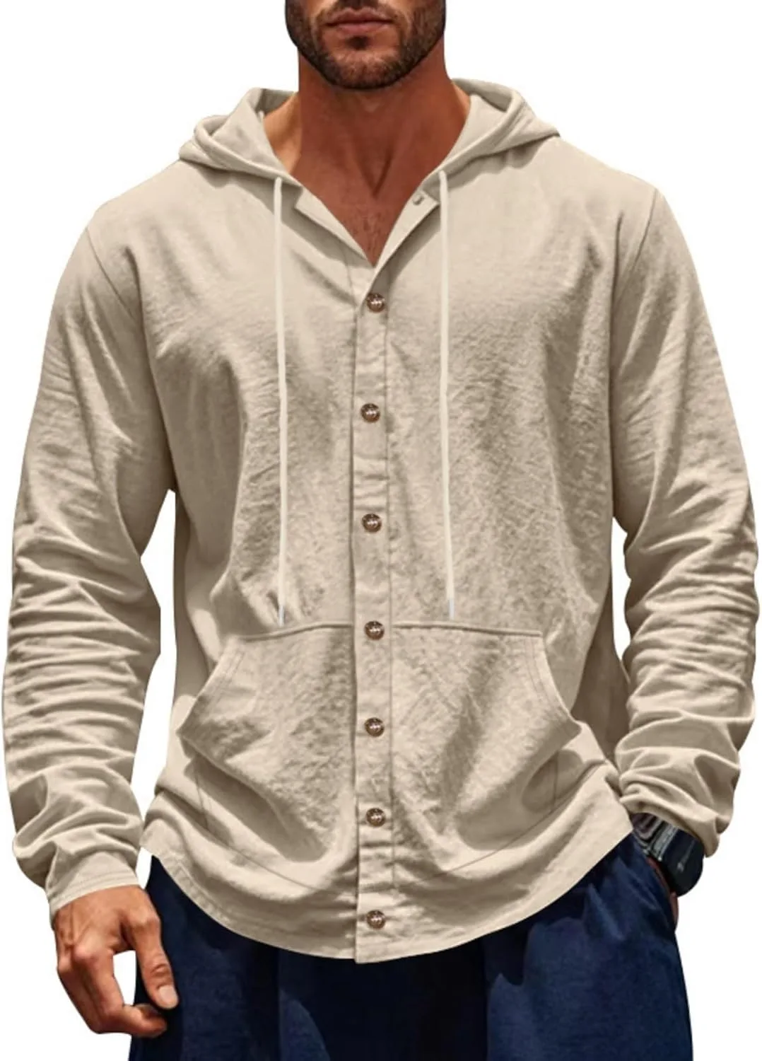 

Мужская свободная льняная толстовка с длинным рукавом и карманами RSZGSWS