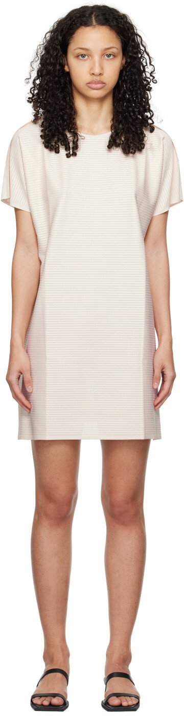 

Бежевое мини-платье A-Poc Pleats Please Issey Miyake, Бежевый, Бежевое мини-платье A-Poc Pleats Please Issey Miyake