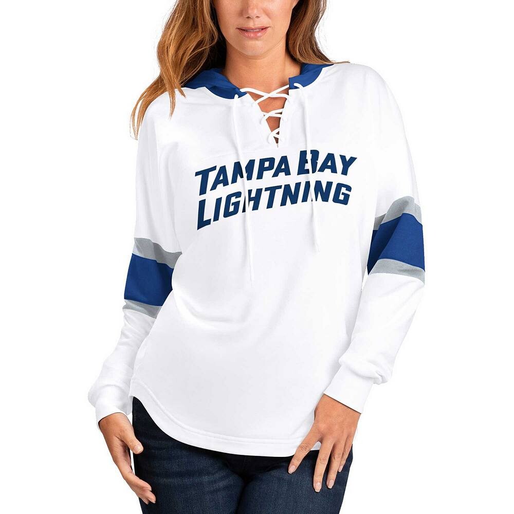 

Женская футболка G-III 4Her by Carl Banks бело-синяя Tampa Bay Lightning Goal Zone с длинными рукавами и худи на шнуровке, цвет Lgh White