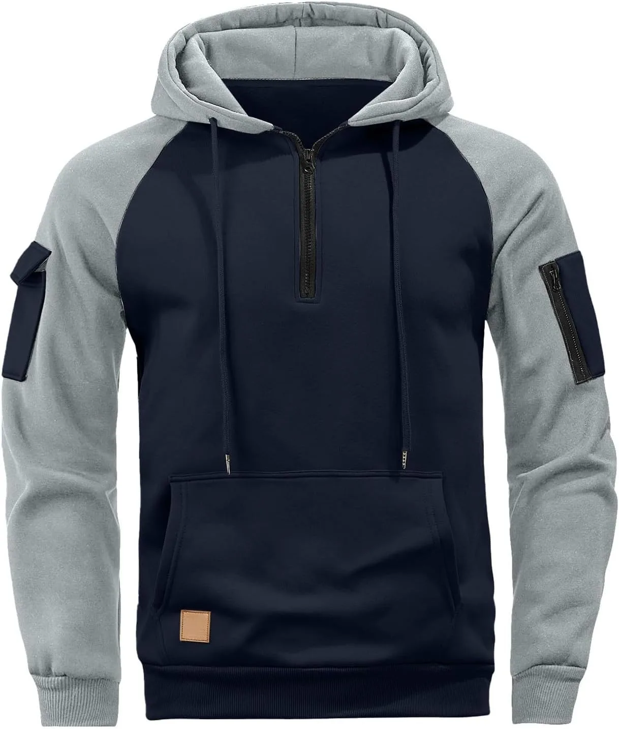 

Мужская худи с полумолнией на молнии, свободного кроя, с карманами