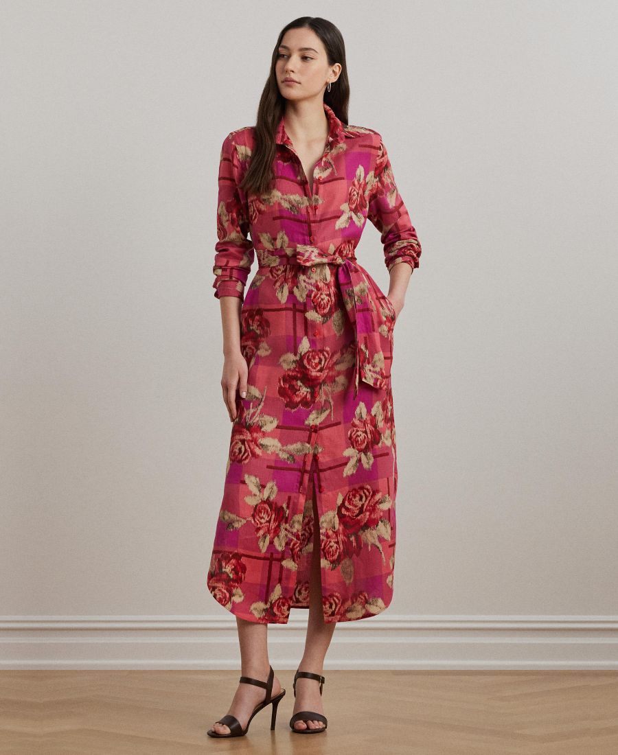

Женское льняное платье-рубашка с цветочным принтом и клетчатым узором Lauren Ralph Lauren, Red/Pink/Multi