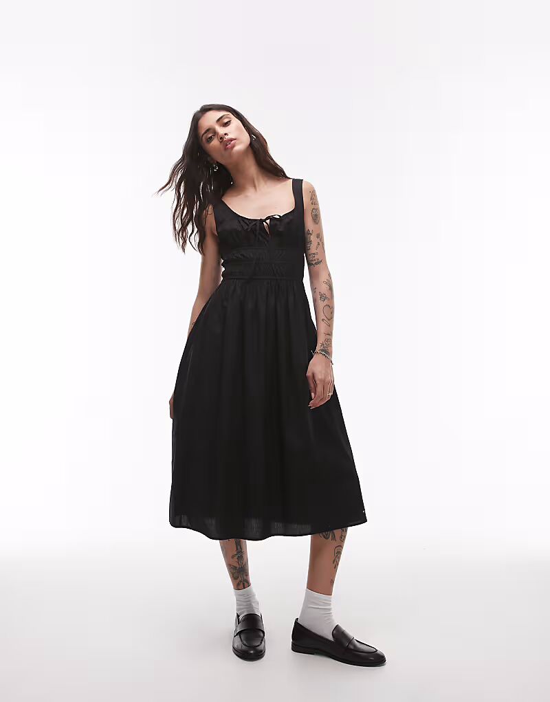 

Платье миди из поплина с рюшами черного цвета Tommy Jeans