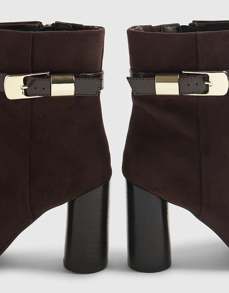 Ботинки River Island на круглом каблуке с пряжкой и ремешком, коричневого цвета с тёмно-коричневыми вставками — фото 3