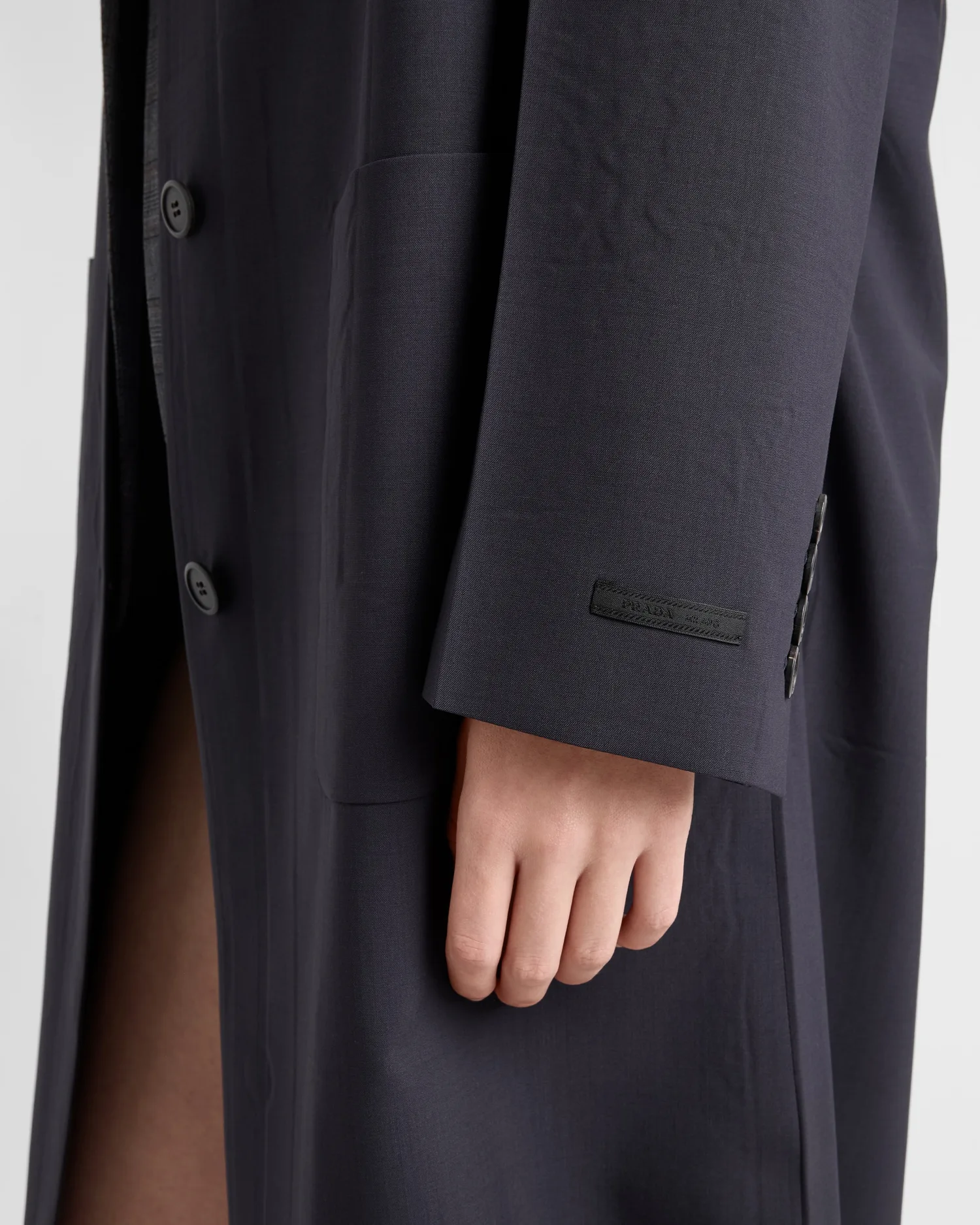 Однобортное легкое пальто из шерсти Prada, синий — фото 4