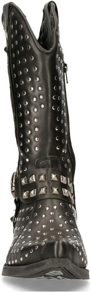 Новые ковбойские ботинки New Rock M-7928-S1 WESTERN, черная кожа, тяжелые байкерские, с серебряными заклепками, черный — фото 4