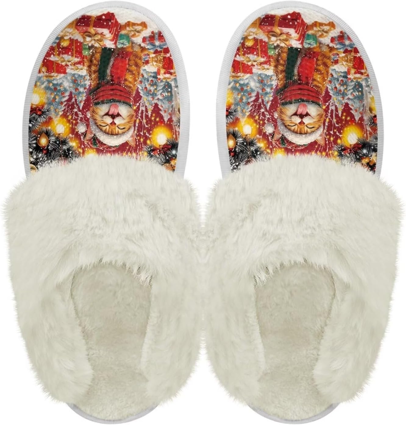 

Хлопковые тапочки с пушистыми краями, домашние тапочки для дома и улицы, хлопковые тапочки унисекс Pjheqoxe, Christmas Cat