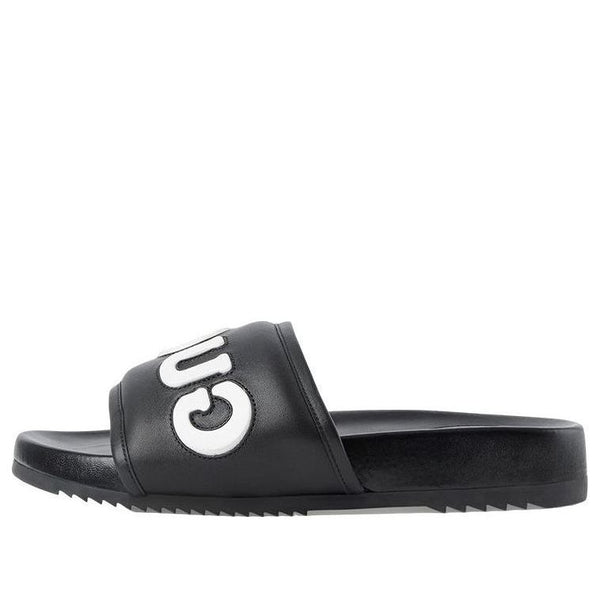 

Тапочки sideline rubber logo slide 'black leather' Gucci, черный
