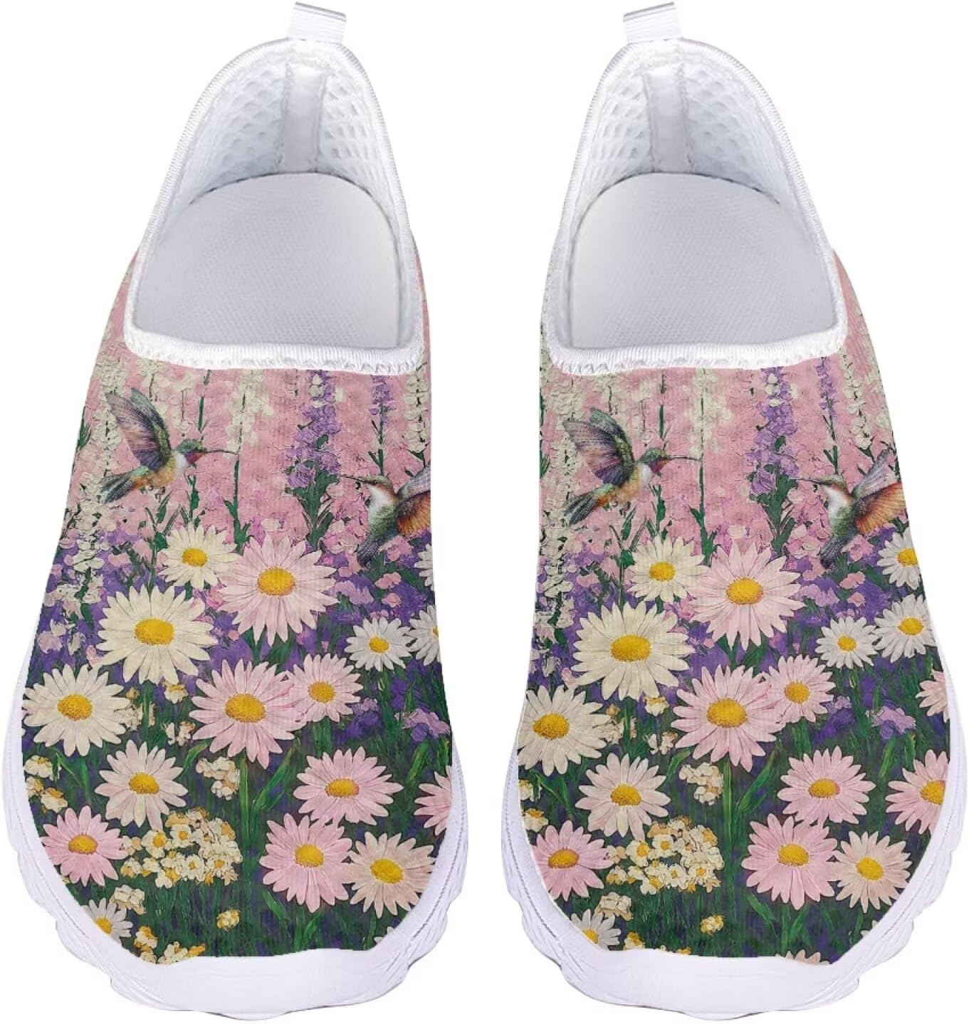 

Кроссовки Jeiento Comfort Slip On для женщин и мужчин с сеткой, дышащие теннисные кроссовки для спорта и бега, повседневные лоферы с бабочкой, Cottagecore Daisy Flower Butterflies