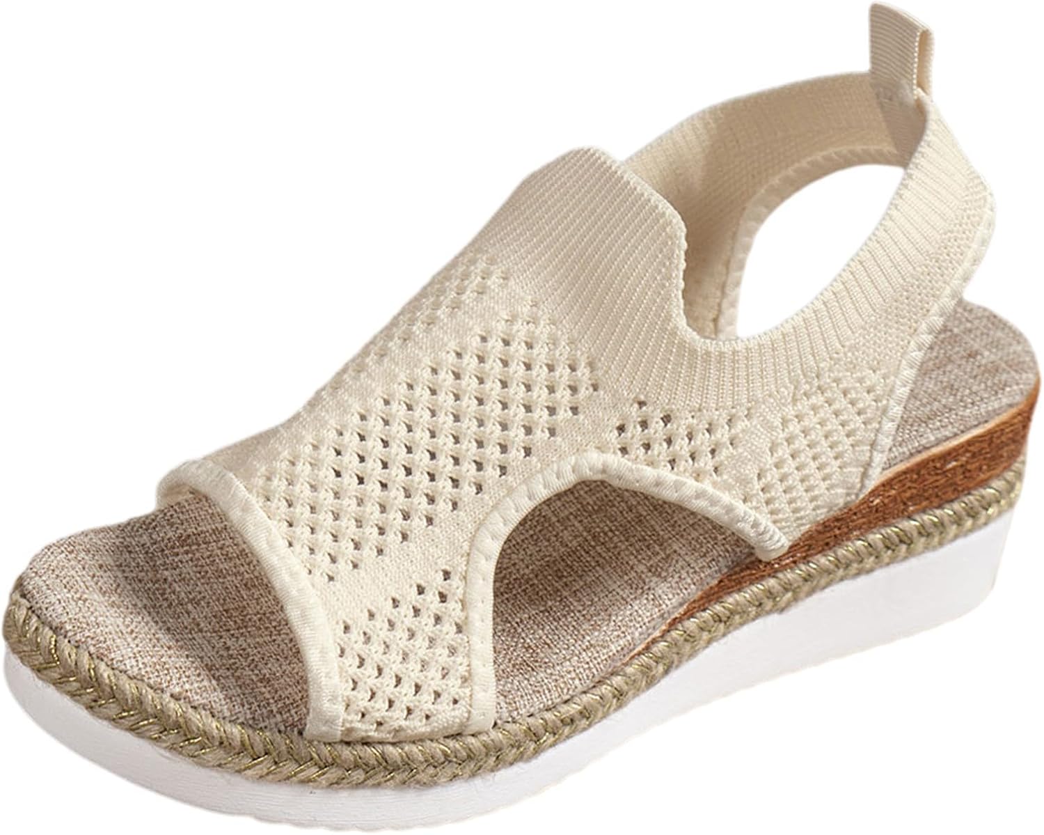 

Женские сандалии для ходьбы, ортопедические сандалии, вязаные с вырезами, дышащие эспадрильи, удобные слипоны для ходьбы, сетчатые на ремешке вокруг щиколотки, на платформе, летняя обувь Generic, бежевый