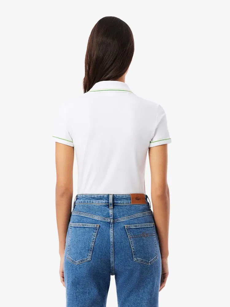 Футболка поло LACOSTE White, Slim Fit, с пипингом — фото 3