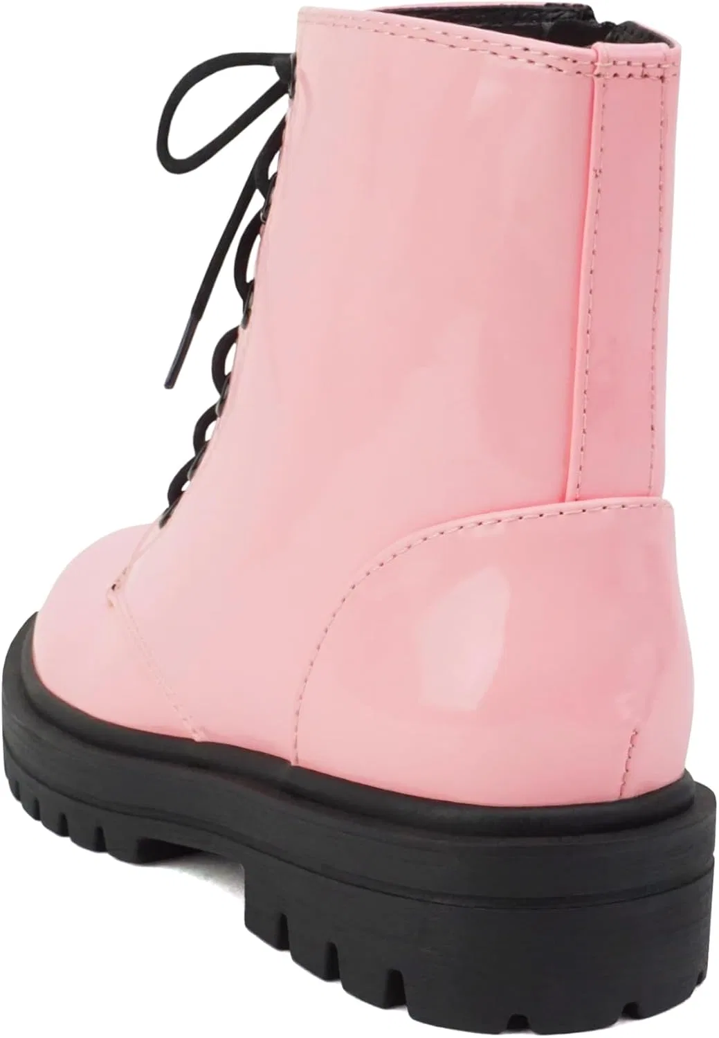 Детские ботинки на шнуровке с молнией из экокожи на тракторной подошве Soda, Pink Patent — фото 3