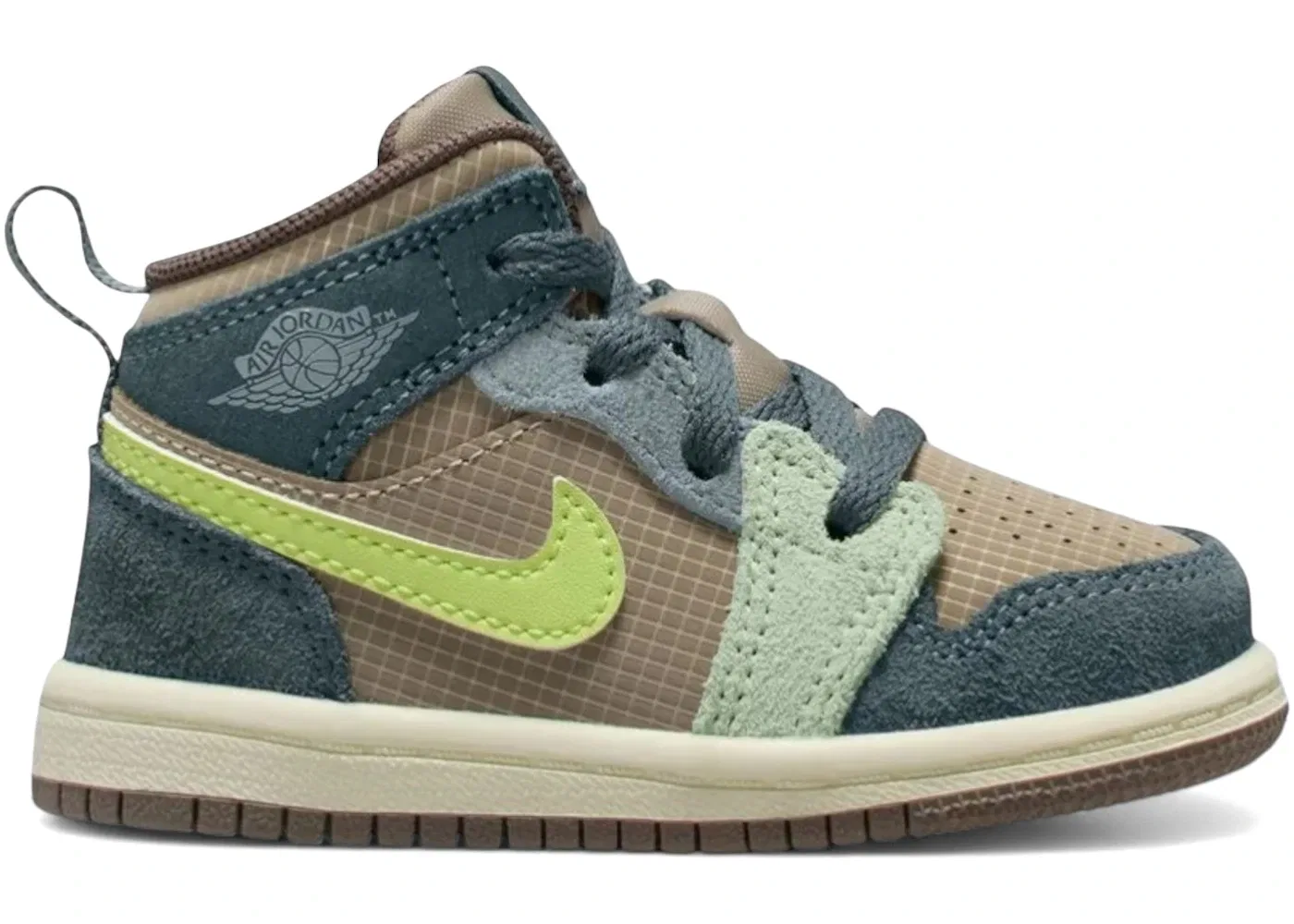 Детские кроссовки Lifestyle Jordan 1 Mid SE We Outside (TD) Jordan, Khaki/Hasta/Olive Grey/Light Lemon Twist