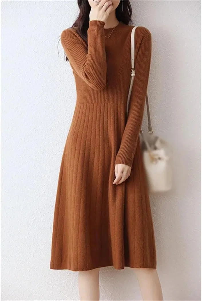 Женское платье-свитер A-line из 100% шерсти, Brown Gray — фото 2