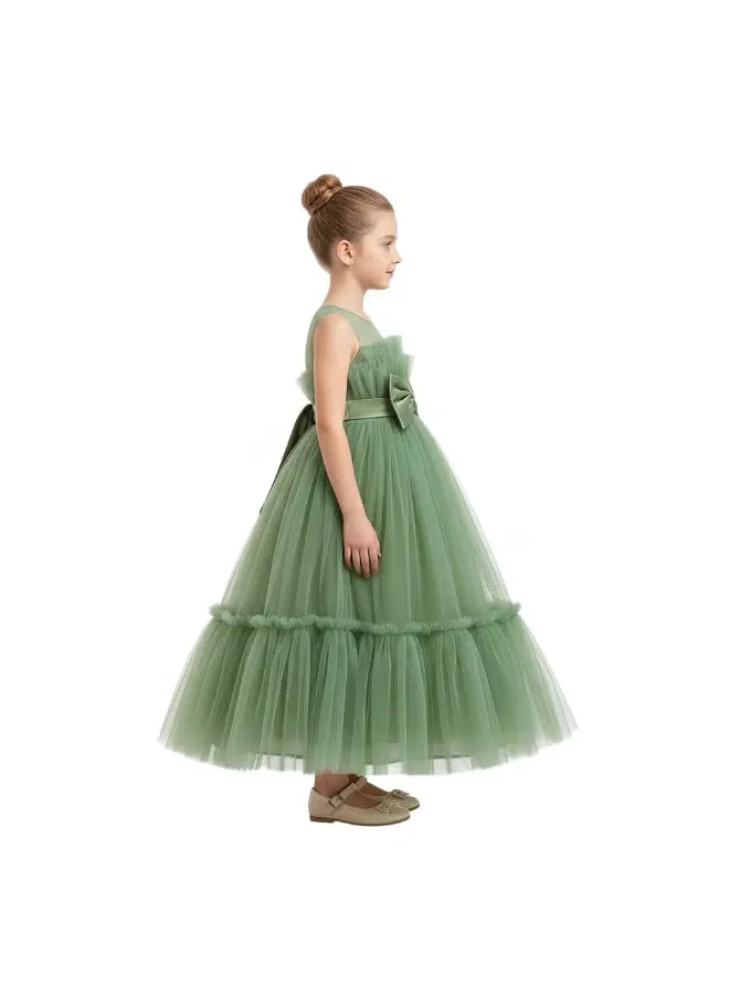 Платье без рукавов с бантом Tulle bow party dress D'Daniela, шалфейный — фото 3