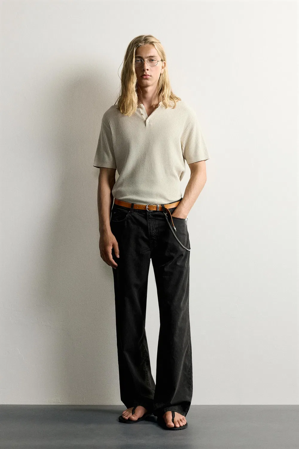 Прямые брюки из лиоцелла/хлопка ZARA, Black