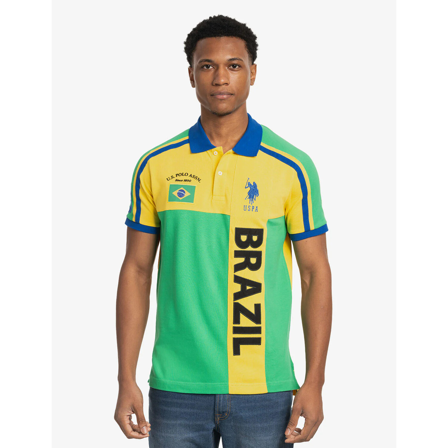 

Футболка-поло U.S. Polo Assn Brazil Vertical Color Block Pique, желтый/зеленый