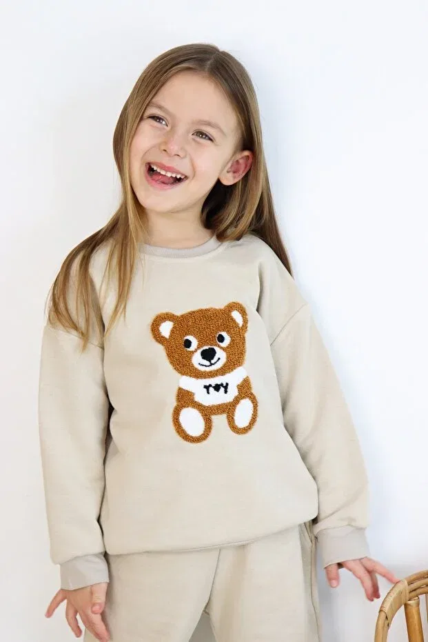 Детский комплект спортивного костюма для мальчиков с принтом Basics Harika Kids, Ecru — фото 3