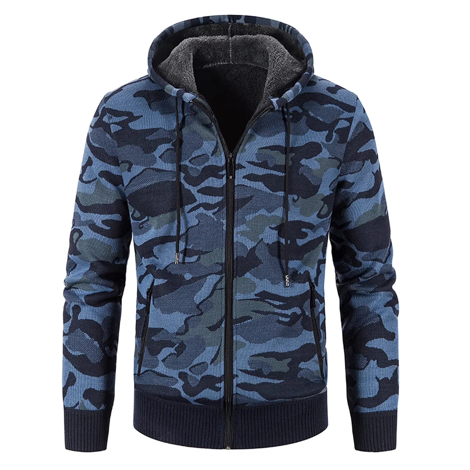 Мужское зимнее пальто с капюшоном из флиса, 5-blue